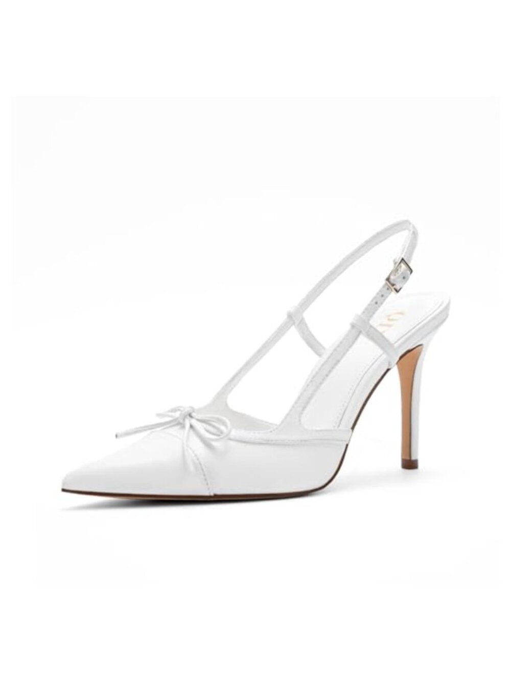 Womens Pointed Toe Slingback Stiletto Heels Bow Accent Faux Leather Formal Pump